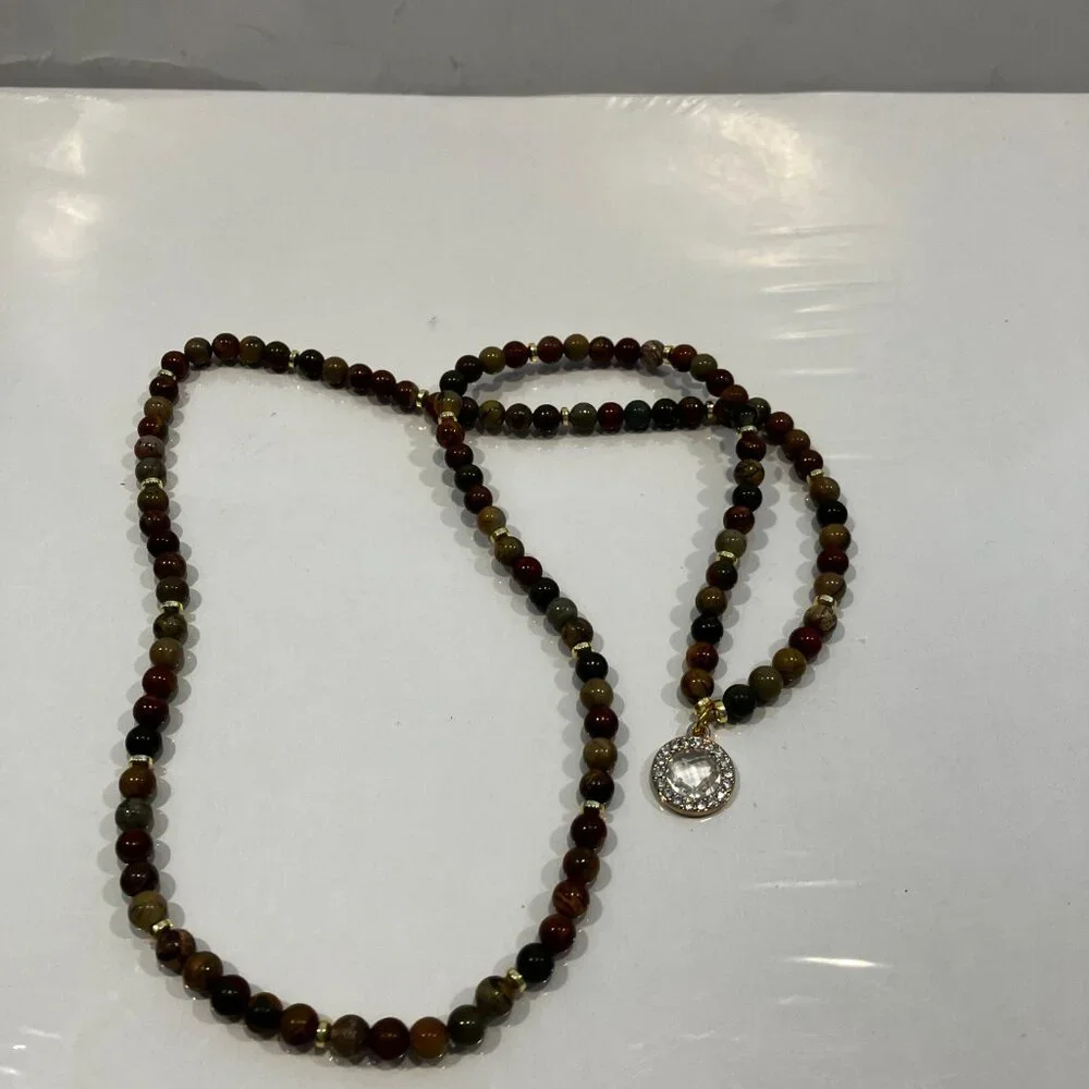 AGATE 6mm Beaded Necklace Bracelet CZ Dangle Pendant Stretch Handmade Brand NEW